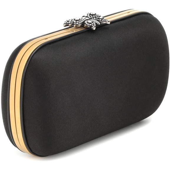 Gucci 'Broadway' Butterfly Embellished Black Satin Clutch - Picture 1 of 6